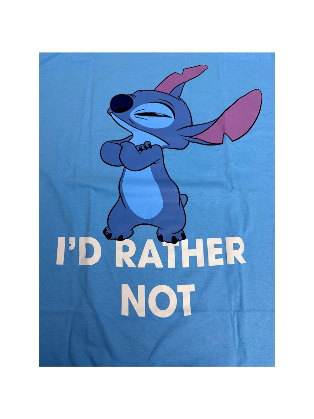 Disney Stitch Id Rather Not Graphic Tee Blue Cotton Shirt 2XL NWOT